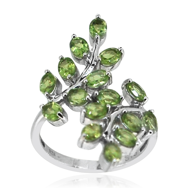 Hebei Peridot (Ovl) Crossover Ring in Rhodium Plated Sterling Silver 3.500 Ct.