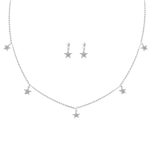 2 Piece Set - Simulated Diamond Star Necklace (Size 14.5 with 2 Inch Extender) and Earrings (with Pu