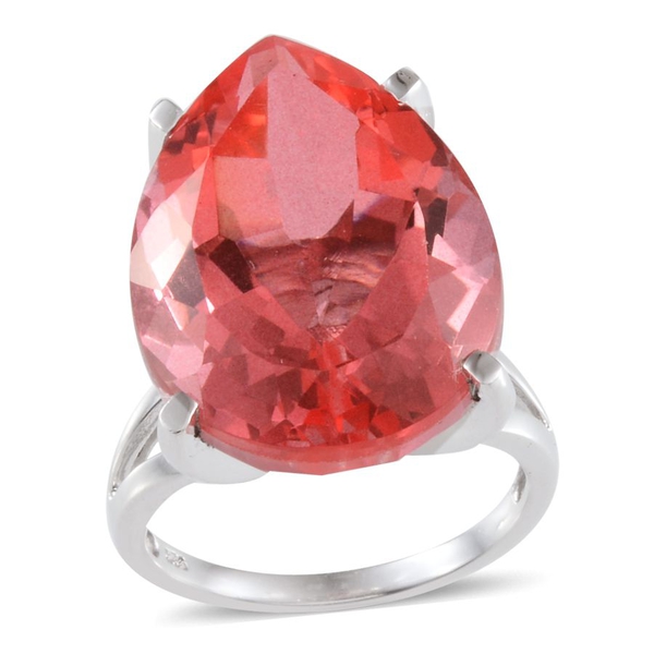 Padparadscha Colour Quartz (Pear) Solitaire Ring in Platinum Overlay Sterling Silver 31.750 Ct.