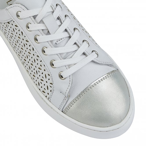 Lotus Leather Cologne Lace-Up Trainers in White Colour