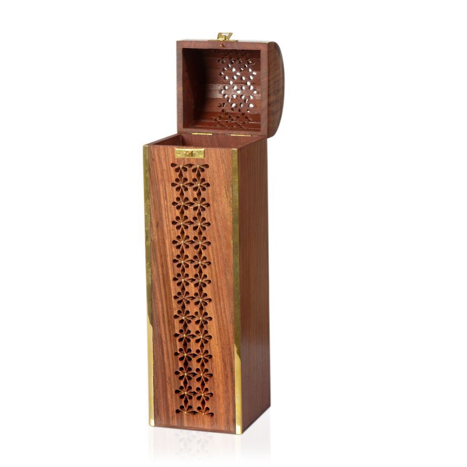 Inlay Indian Rosewood Floral Carved Wine Bottle Box (Size 35x10 Cm)
