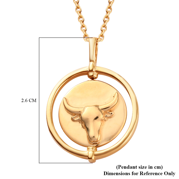 Sunday Child 14K Gold Overlay Sterling Silver Taurus Zodiac Sign Pendant with Chain (Size 20), Silver Wt. 6.75 Gms