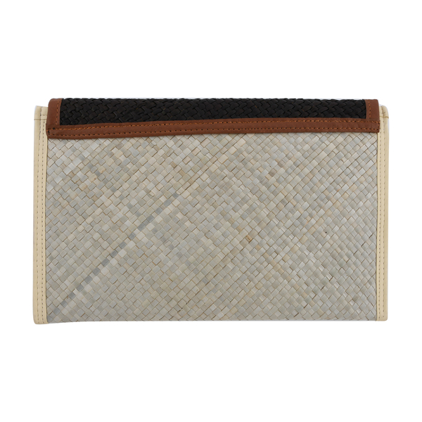 Bali Collection Padan Leaf Woven Flap Clutch Bag (Size:29x18Cm) - Brown and Cream