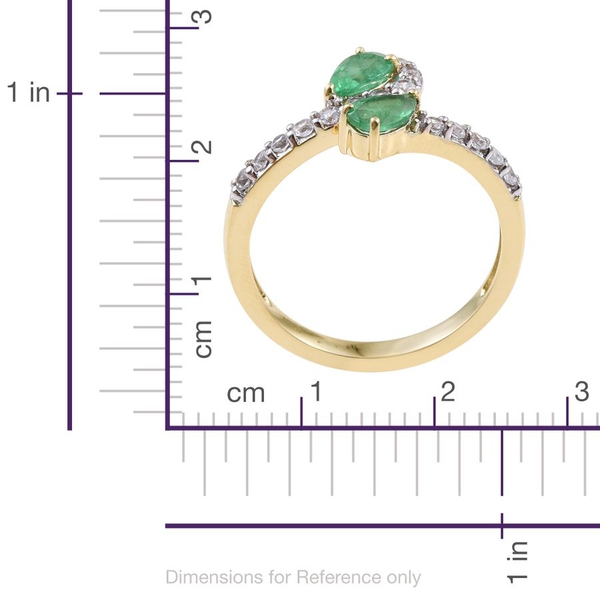 9K Yellow Gold 1.25 Carat Boyaca Colombian Emerald Pear Crossover Ring with Natural Cambodian Zircon.