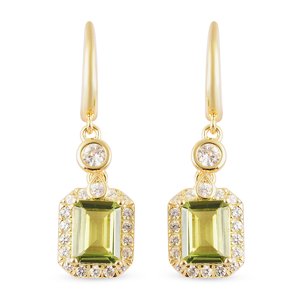 Hebei Peridot and Natural Cambodian Zircon Earrings (with Clasp) in Yellow Gold Overlay Sterling Sil