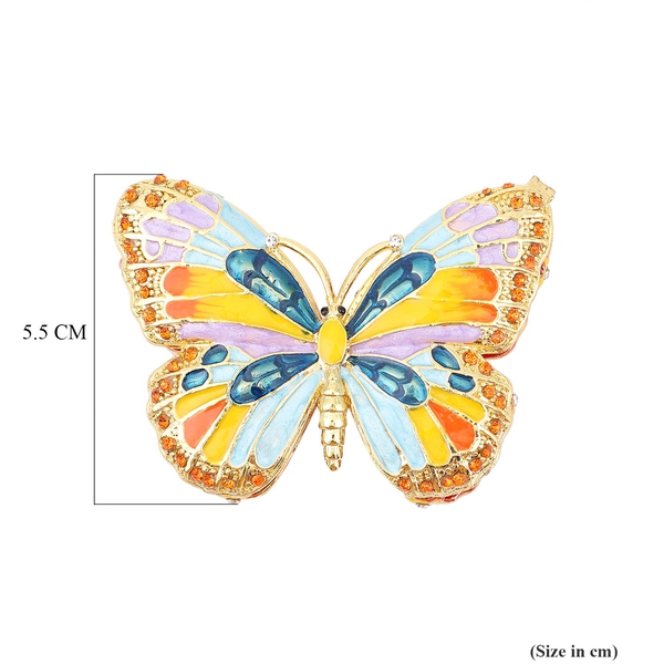 Austrian Crystal, Enameled Butterfly Trinket Jewelry Box in Dualtone (3 in)