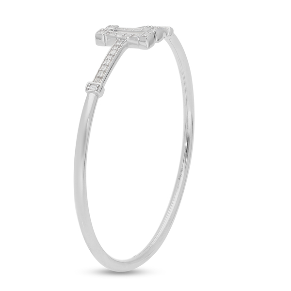 Designer Inspired- Natural White Diamond (G/H) Bangle (Size 7.5) in Platinum Overlay Sterling Silver 0.33 Ct, Silver Wt. 8.50 Gms