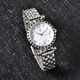 STRADA Japanese Movement Black Austrian Crystal Studded White Dial Water Resistant Watch with Chain Strap in Silver Tone