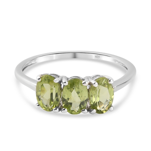 Hebei Peridot 3 Stone Ring in Platinum Overlay Sterling Silver 1.45Ct.