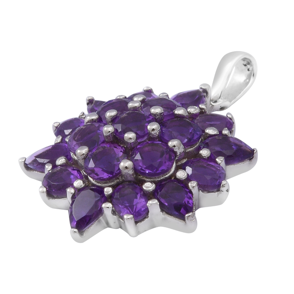 Amethyst Floral Pendant in Rhodium Overlay Sterling Silver 3.50 Ct.