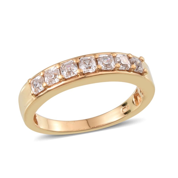 Lustro Stella - 14K Gold Overlay Sterling Silver (Asscher Cut) Half Eternity Ring Made with Finest C