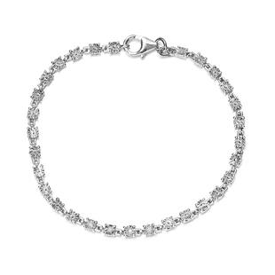 Diamond Bracelet (Size 7 with Extender) with Lobster Clasp in Platinum Overlay Sterling Silver