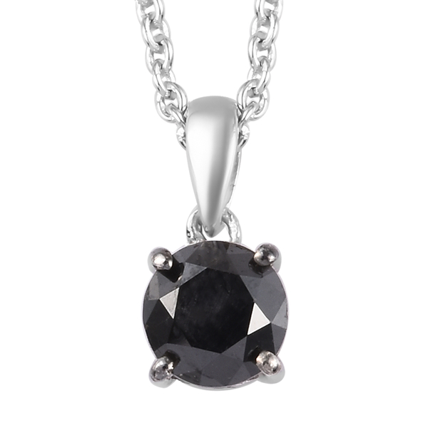 Black Diamond (Rnd) Solitaire Pendant With Chain (Size 18) in Platinum Overlay Sterling Silver 1.000