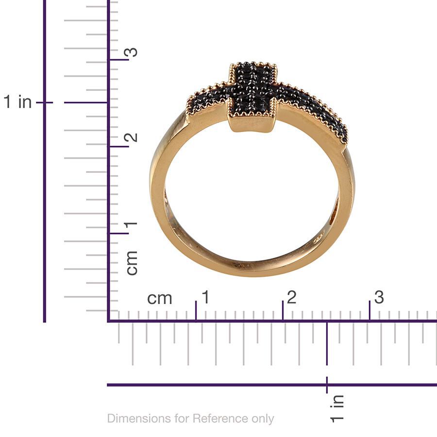 Boi Ploi Black Spinel (Rnd) Cross Ring in 14K Gold Overlay Sterling Silver 0.750 Ct.