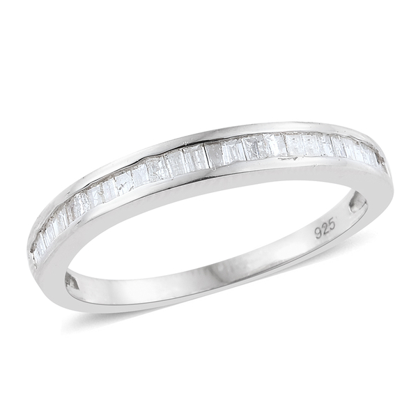0.50 Ct Diamond Half Eternity Ring in Platinum Plated Sterling Silver