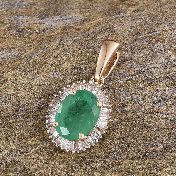 9K Y Gold Boyaca Colombian Emerald (Ovl 1.25 Ct), Diamond Pendant 1.500 Ct.