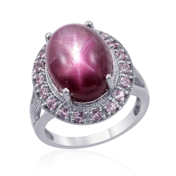Star Ruby (Ovl 17.50 Ct), Pink Sapphire Ring in Platinum Overlay Sterling Silver 18.250 Ct.