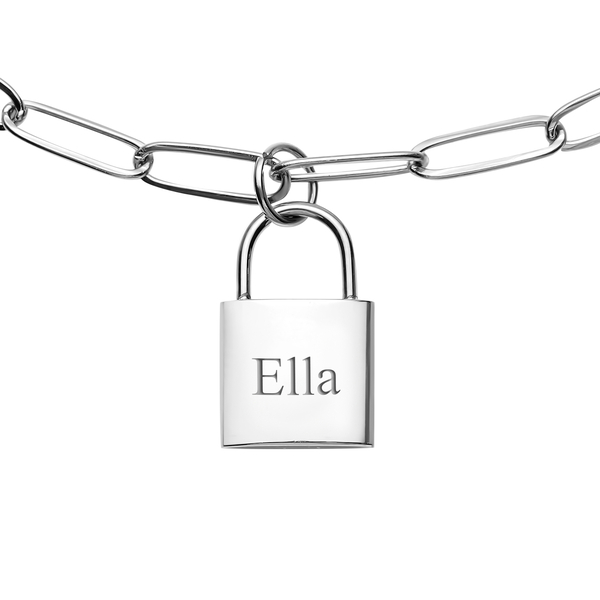 Personalised Engravable Paperclip Chian Necklace with Lock Charm in Stainless Steel, Size 18"