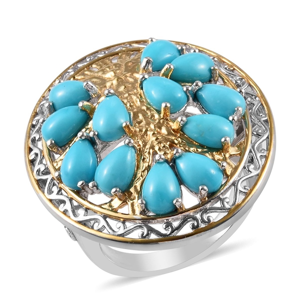 5 Ct AA Sleeping Beauty Turquoise Tree of life Ring in Platinum and Gold Plated Silver