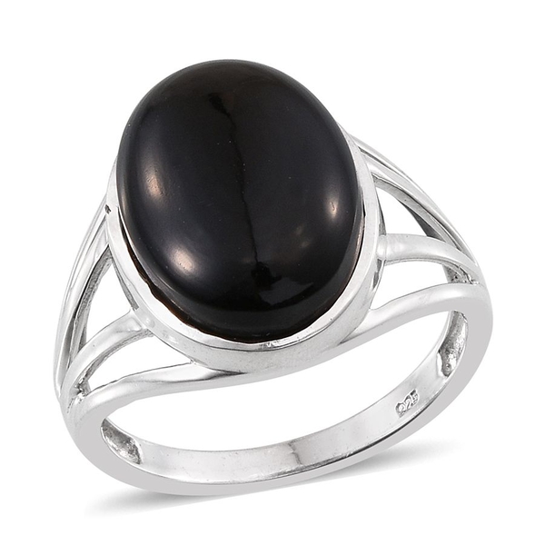 Black Jade (Ovl) Solitaire Ring in Platinum Overlay Sterling Silver 9.750 Ct.