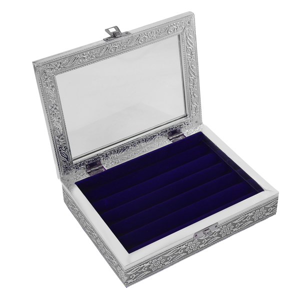 Ring Storage Box with Transparent Window and Blue Velvet Lining (Size 20x15x4.5cm)
