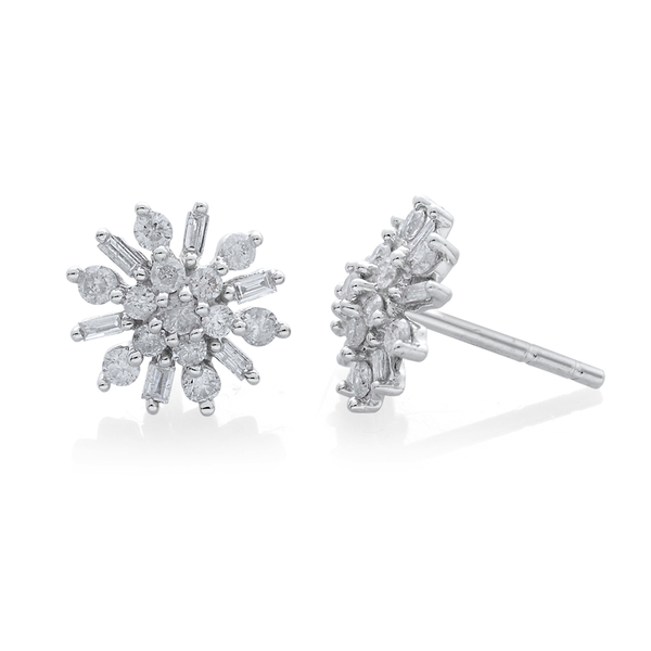 9K W Gold SGL Certified Diamond (Rnd) (I 3/G-H) Floral Stud Earrings (with Push Back) 0.500 Ct.