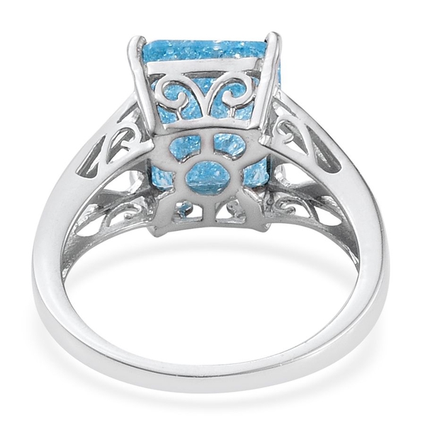 Blue Crackled Quartz (Oct) Solitaire Ring in Platinum Overlay Sterling Silver 6.000 Ct.