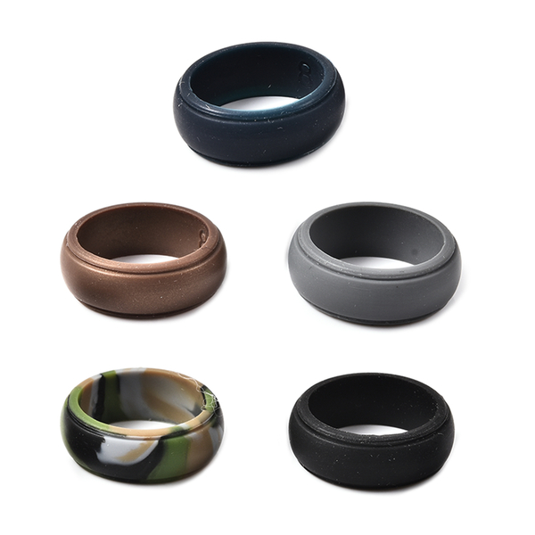 Set of 5 - Light Grey, Dark Grey, Black, Brown and Dark Blue Colour Band Rings (Size W)