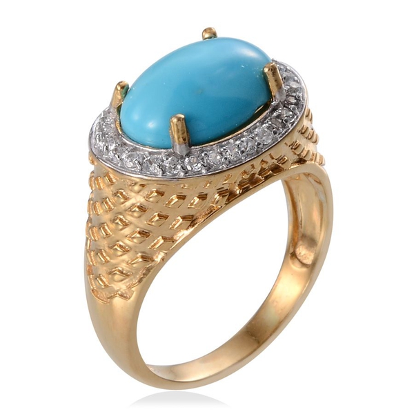 Arizona Sleeping Beauty Turquoise (Ovl 3.75 Ct), Natural Cambodian Zircon Ring in 14K Gold Overlay Sterling Silver 4.250 Ct.
