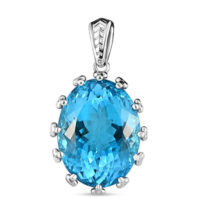 Blue Topaz and Natural Cambodian Zircon Pendant in Platinum Overlay Sterling Silver 48.29 Ct, Silver