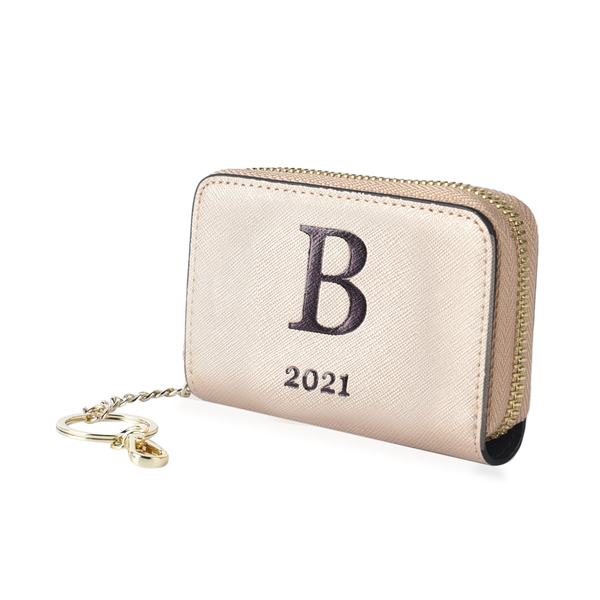 Genuine Leather Alphabet B Wallet with Engraved Message on Back Side (Size 11X7.5X2.5 Cm) - Gold