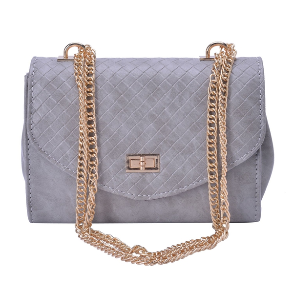 Grey Colour Diamond Pattern Handbag with Chain Strap (Size 22x15x9.5 Cm)