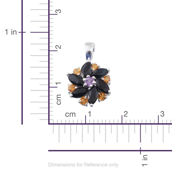 Black Sapphire (Mrq), Amethyst and Citrine Floral Pendant in Sterling Silver 1.500 Ct.