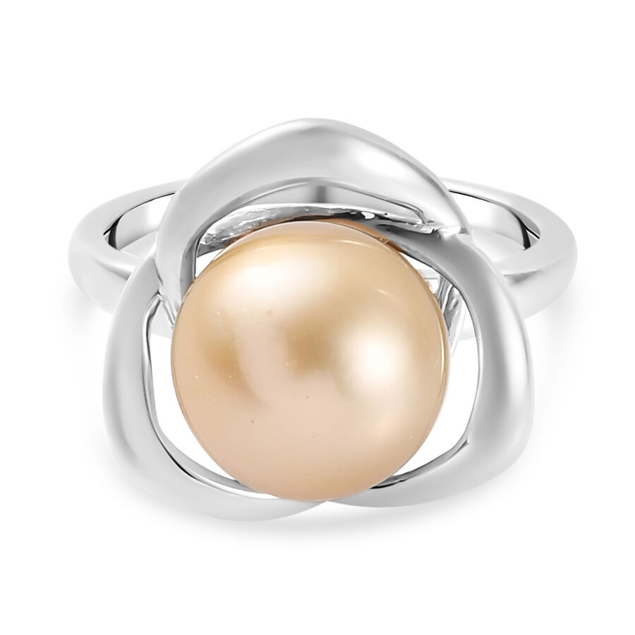 Golden South Sea Pearl Ring in Platinum Overlay Sterling Silver