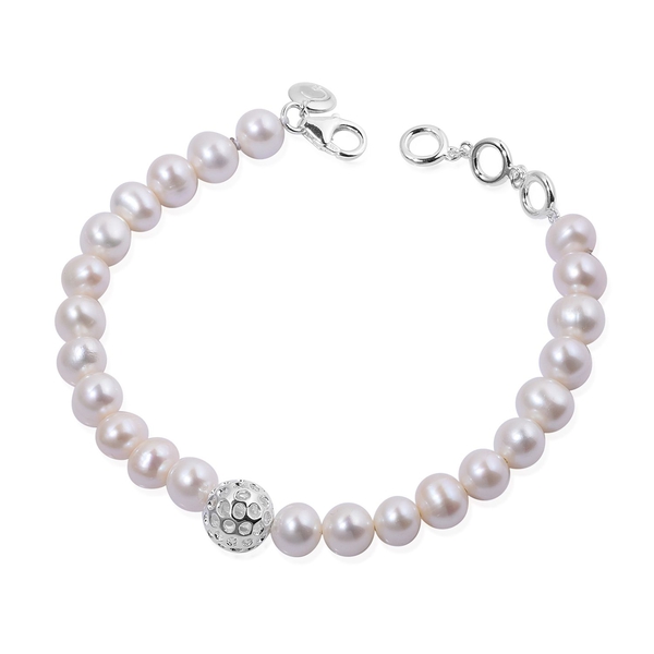RACHEL GALLEY Sterling Silver Fresh Water Pearl (Rnd) Bracelet (Size 7 with 1 inch Extender) 60.129 