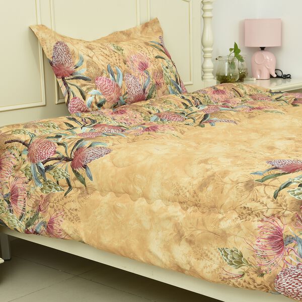 3 Piece Set Floral Printed Comforter, Fitted Sheet and Pillow Case
