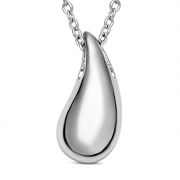 LUCYQ Texture Drop Collection - Rhodium Overlay Sterling Silver Pendant with Chain (Size -16/18/20)