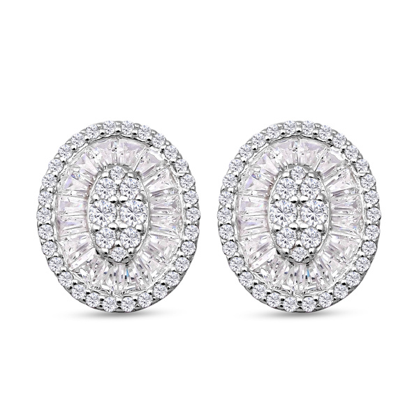 One Time Deal- ELANZA Simulated Diamond Earrings in White Silver Overlay Sterling Silver With Post &