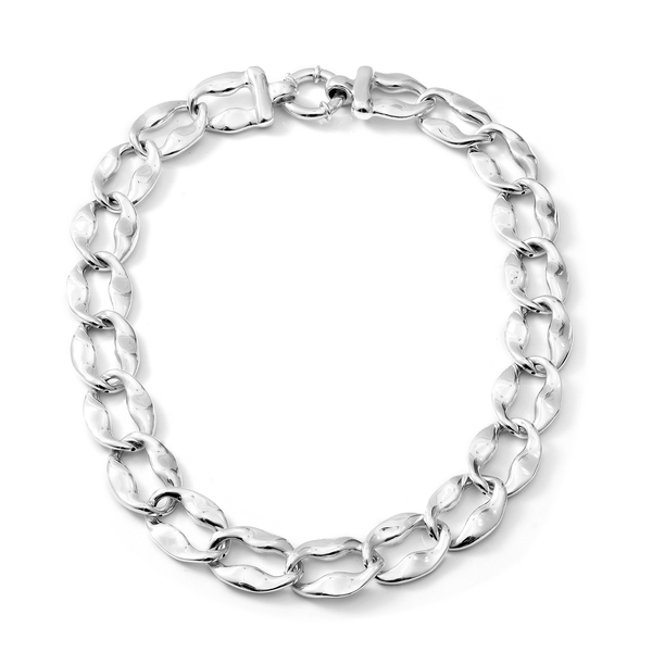 20 Inch Fancy Curb Link Necklace in Rhodium Plated Sterling Silver 56.34 Grams