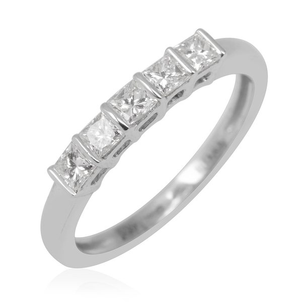 ILIANA 18K W Gold IGI Certified Diamond (Sqr) (SI/ G-H) 5 Stone Ring 0.500 Ct.