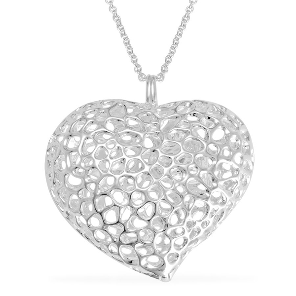 RACHEL GALLEY Sterling Silver Amore Heart Lattice Locket Necklace (Size 30), Silver wt 28.57 Gms.