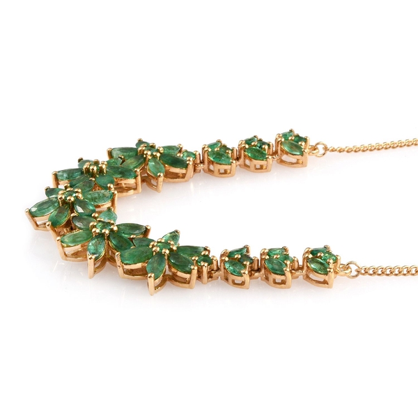 Kagem Zambian Emerald (Mrq) Floral Necklace (Size 18) in 14K Gold Overlay Sterling Silver 10.000 Ct.