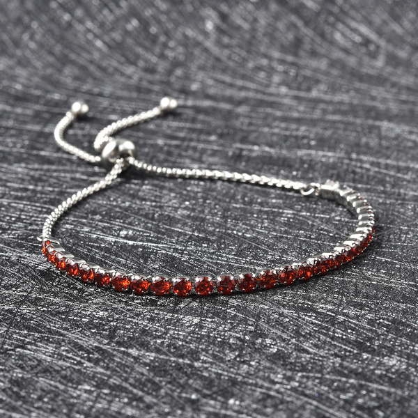 Simulated Orange Sapphire Bracelet (Size 6-9 Inch Adjustable ) in Silver Tone