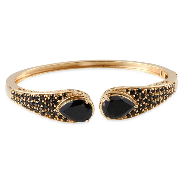 Boi Ploi Black Spinel (Pear) Bangle (Size 7.5) in 14K Gold Overlay Sterling Silver 15.000 Ct.