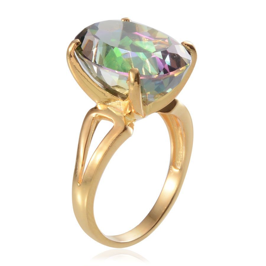 Northern Lights Mystic Topaz (Ovl) Solitaire Ring in 14K Gold Overlay Sterling Silver 15.500 Ct.