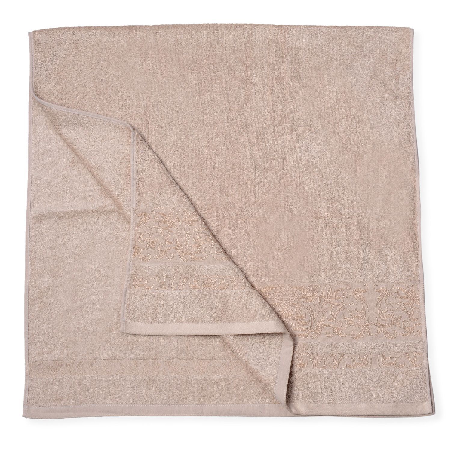 Beige Colour Set of 4 Bamboo Cotton Towels - 1 Bath Towel (Size 130x65 Cm), 2 Face Cloths (Size 65x50 Cm) and 1 Hand Towel