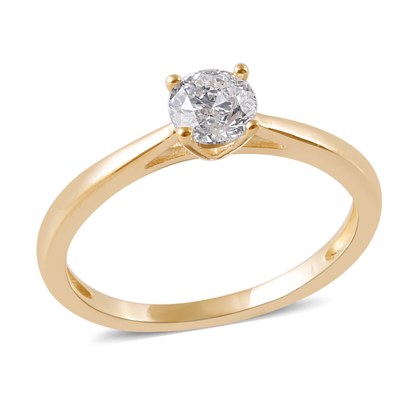 9K Yellow Gold SGL Certified Natural Diamond (I3-G-H) Solitaire Ring 0.50 Ct.