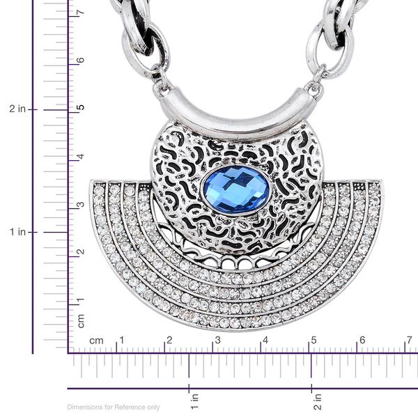 Simulated Aquamarine, White Austrian Crystal Necklace (Size 18 with Extender) in Black Tone