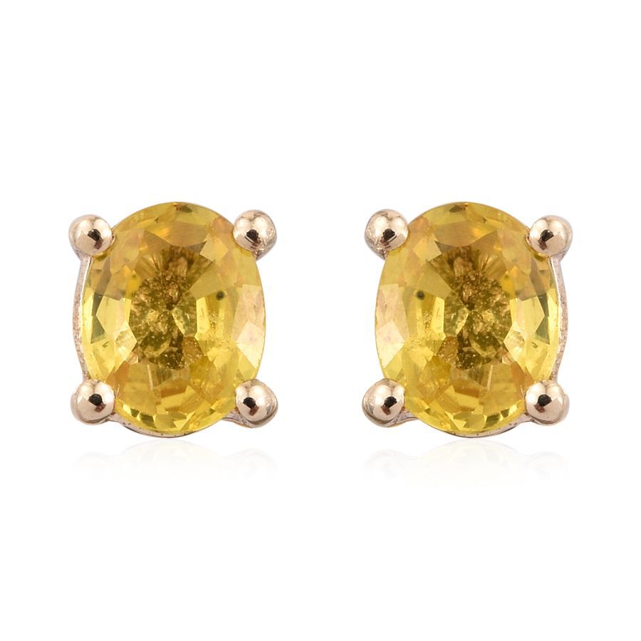9K Yellow Gold 1 Carat Yellow Sapphire Oval Solitaire Stud Earrings.