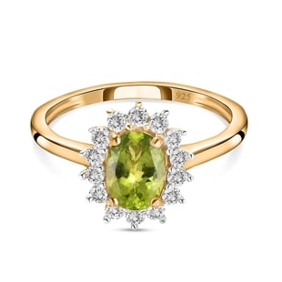 Hebei Peridot and Natural Cambodian Zircon Ring in 18K Vermeil Yellow Gold Overlay Sterling Silver 1
